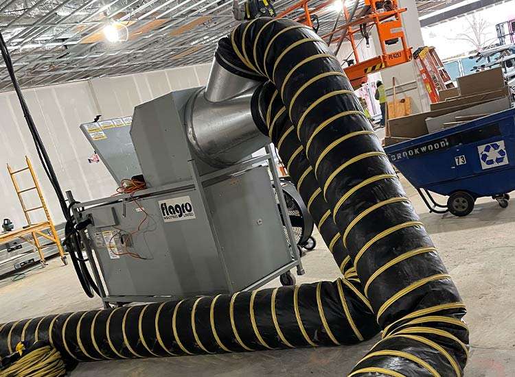 Flexible industrial ducting for HVAC systems in commercial construction.