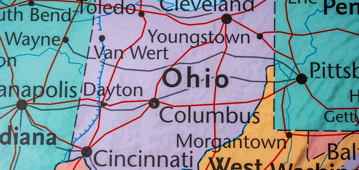 Ohio map with rental property locations and transportation routes for REIC Rentals.