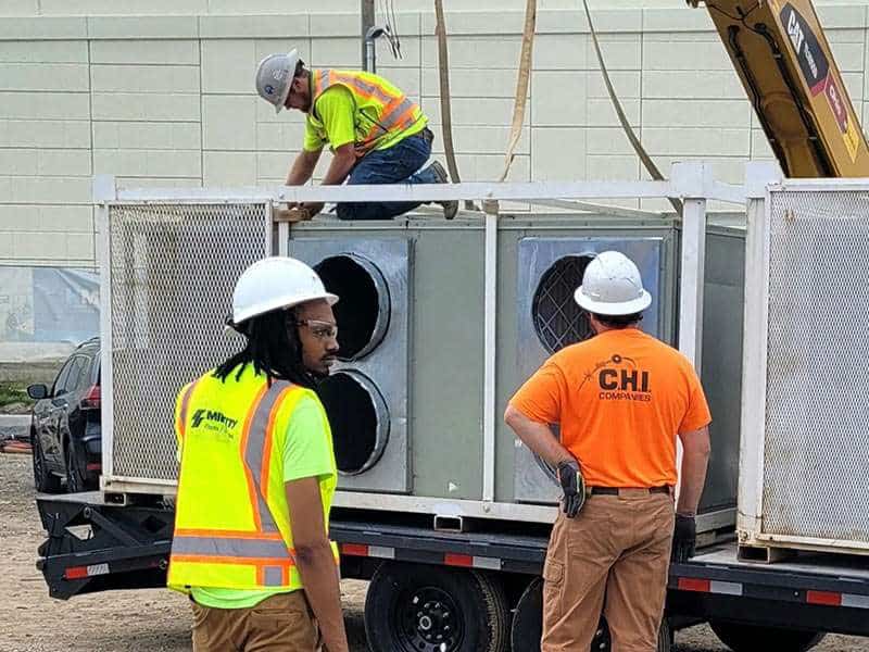 Temporary HVAC installation on construction site for commercial properties.