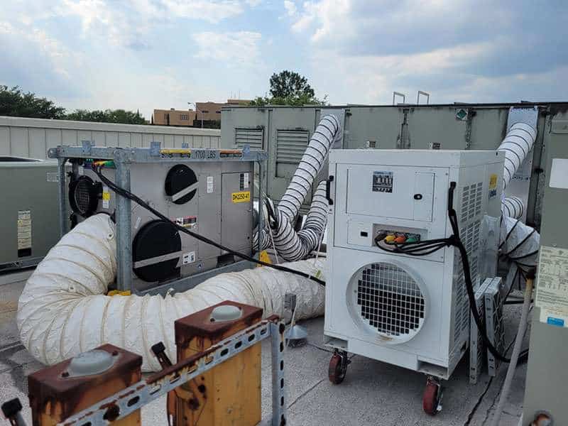 High-efficiency rooftop air conditioning units for commercial properties.