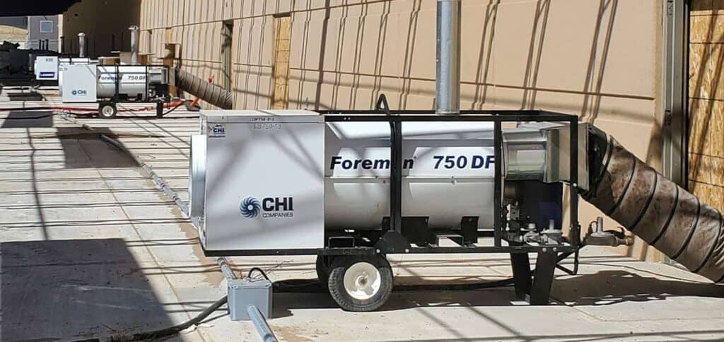 Portable HVAC equipment for commercial rental buildings on construction site.