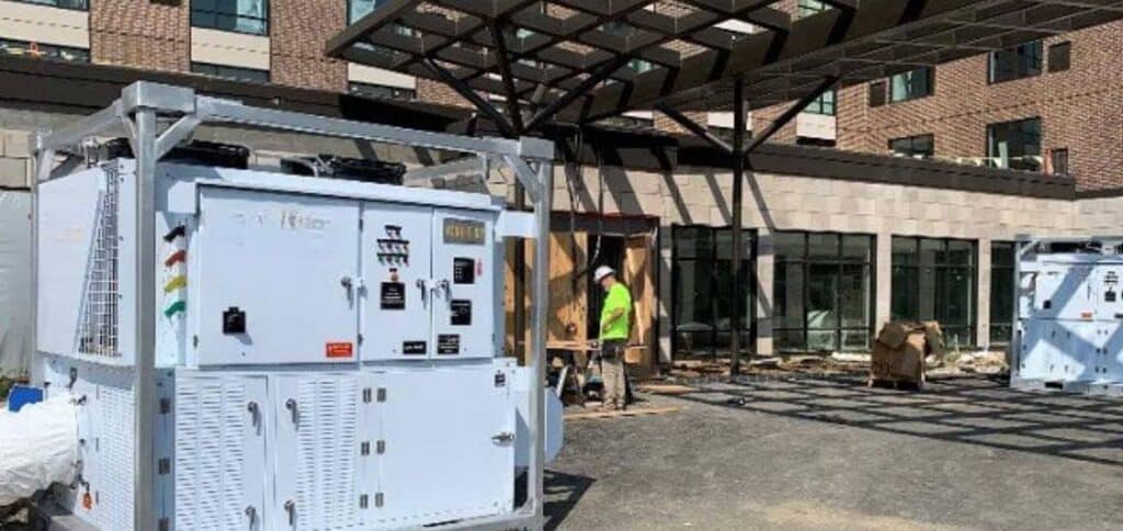 Electric utility equipment at a construction site for REIC Rentals.