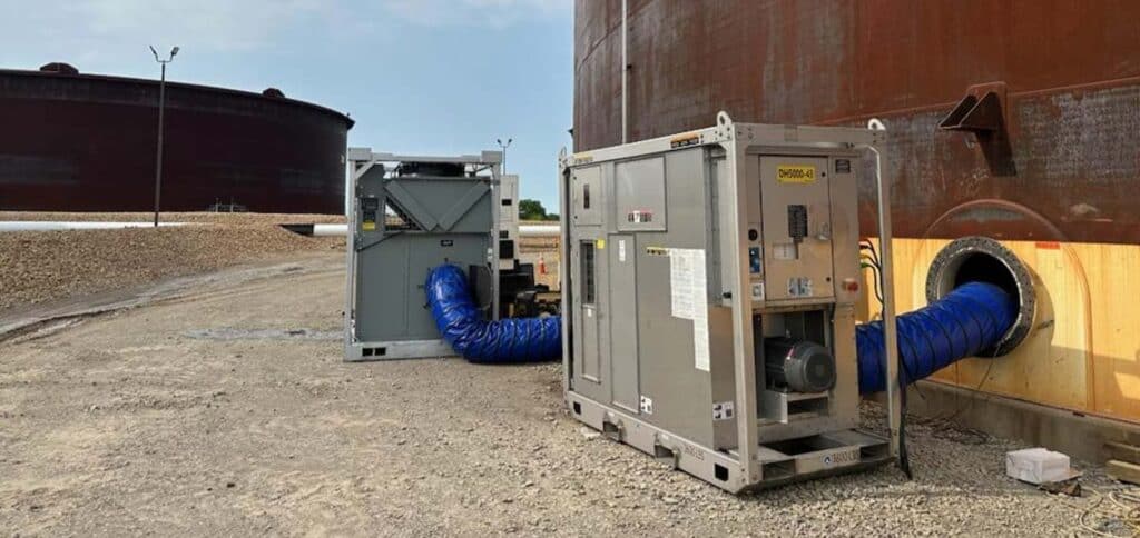 Industrial HVAC units for commercial building ventilation and climate control.