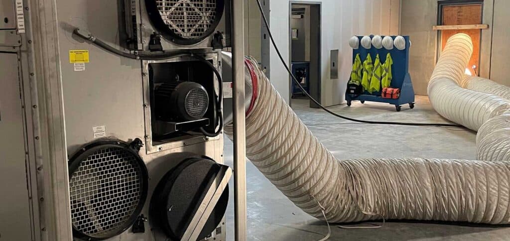 Air ventilation duct system in commercial building for HVAC maintenance.