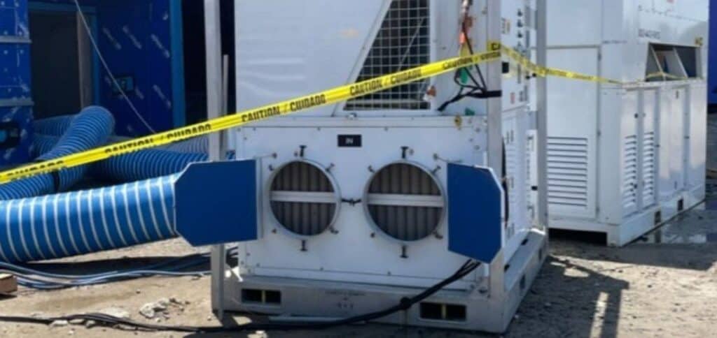 Portable air conditioning unit for rental use on construction site, cooling equipment, HVAC rental.