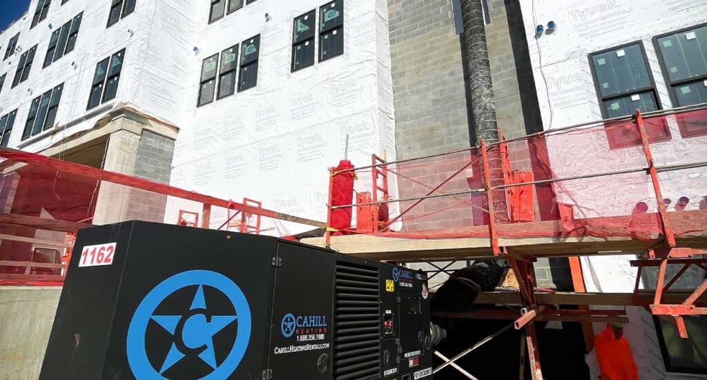 Construction site of modern residential apartment complex, REIC Rentals, new housing development, urban residential construction.