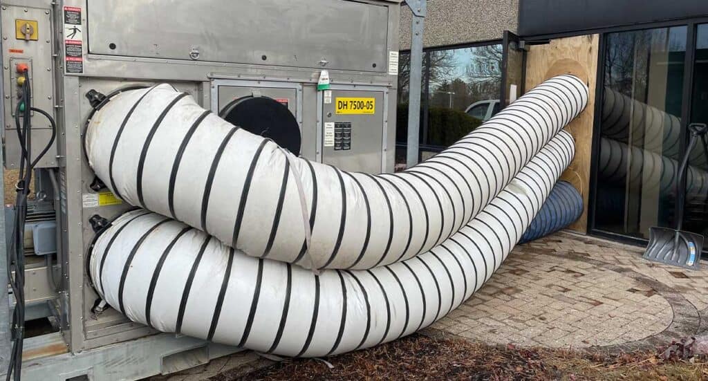 Flexible HVAC ducting on commercial building HVAC system for efficient air distribution.