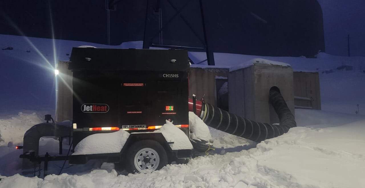 Portable industrial heater for winter construction and event heating solutions.