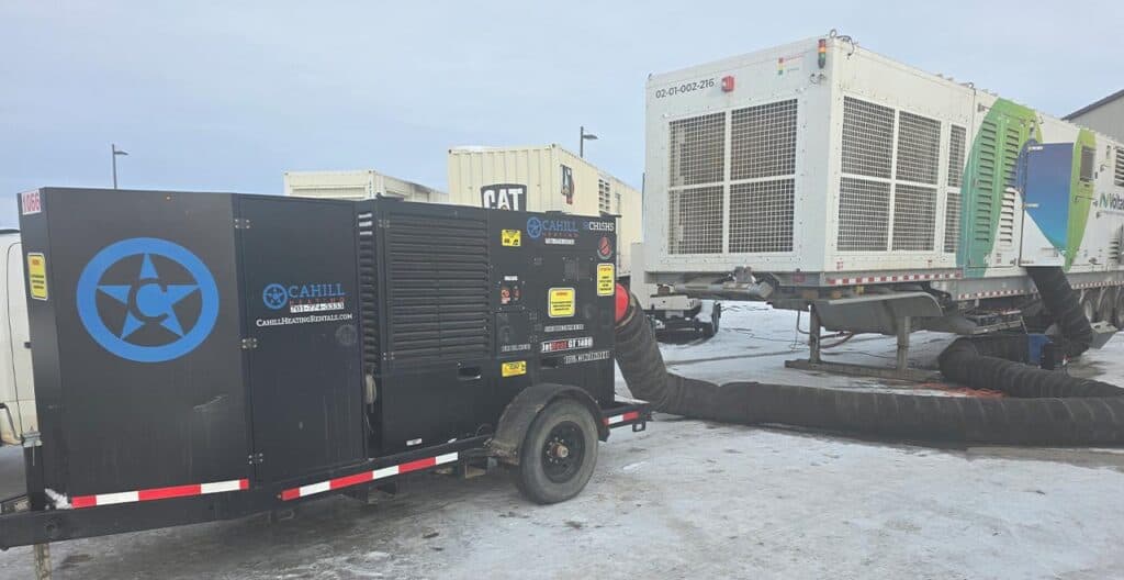 Portable generator providing heat to protect infrastructure during cold weather.
