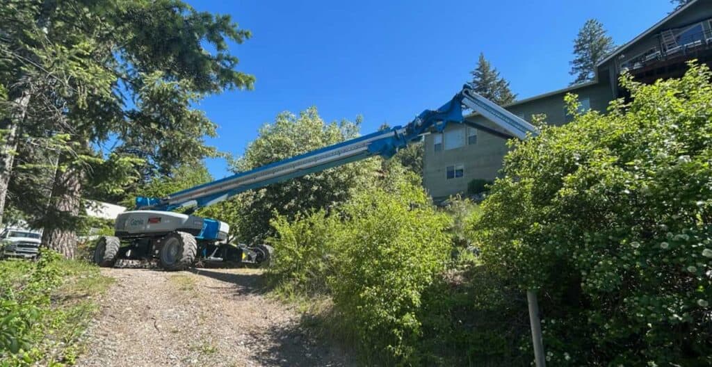 Boom lift used for outdoor spring maintenance and construction projects.