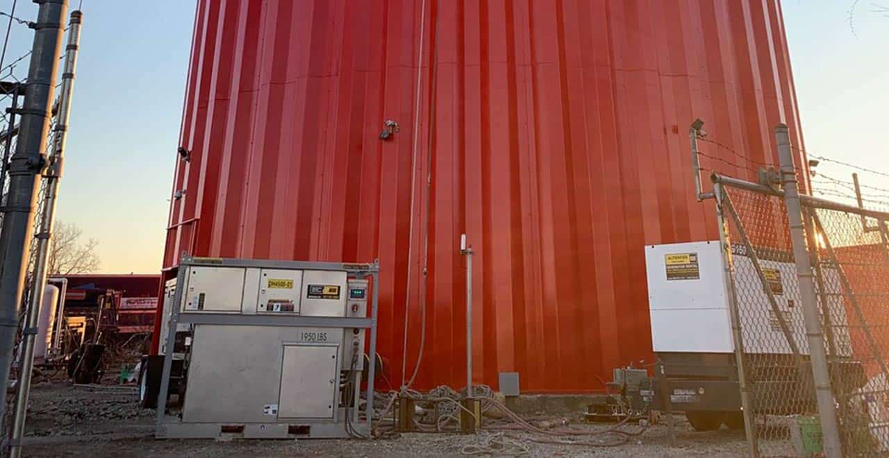 Temporary power units providing electricity for construction projects.