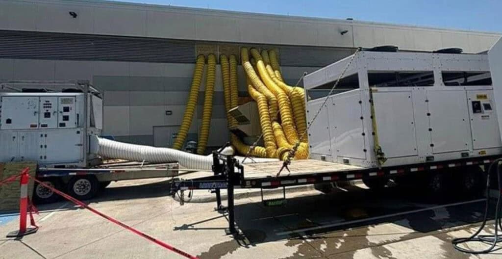 Rental cooling units installed at manufacturing plant for efficient temperature control.