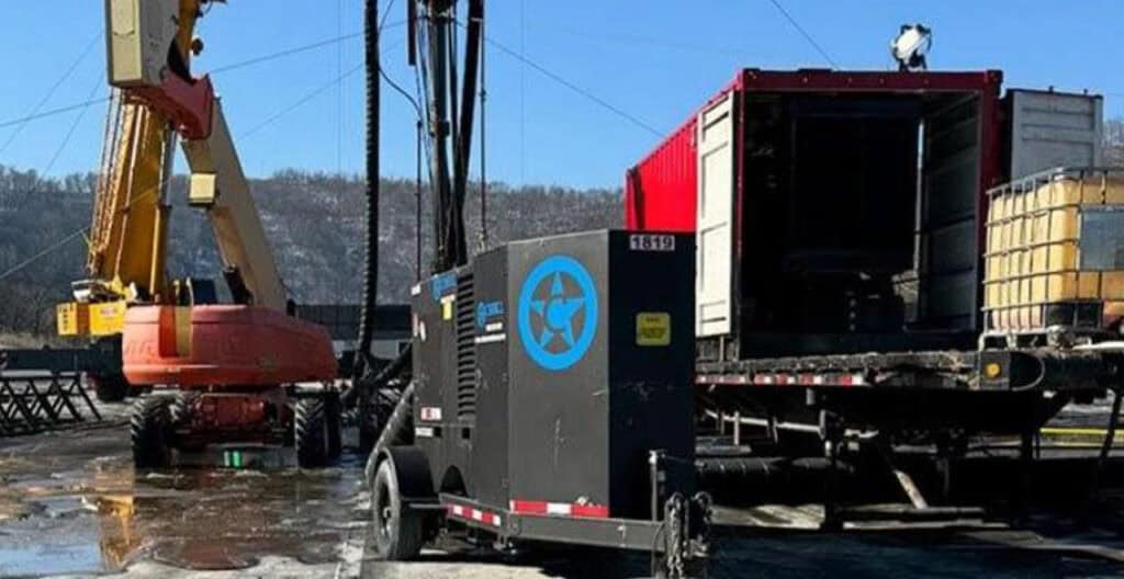 Oil drilling equipment at West Virginia oil production site.