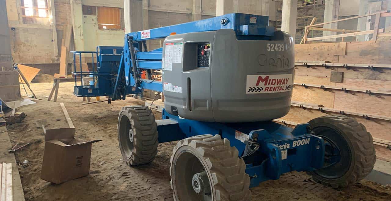 Rental aerial lift for safe, quick access during construction projects.