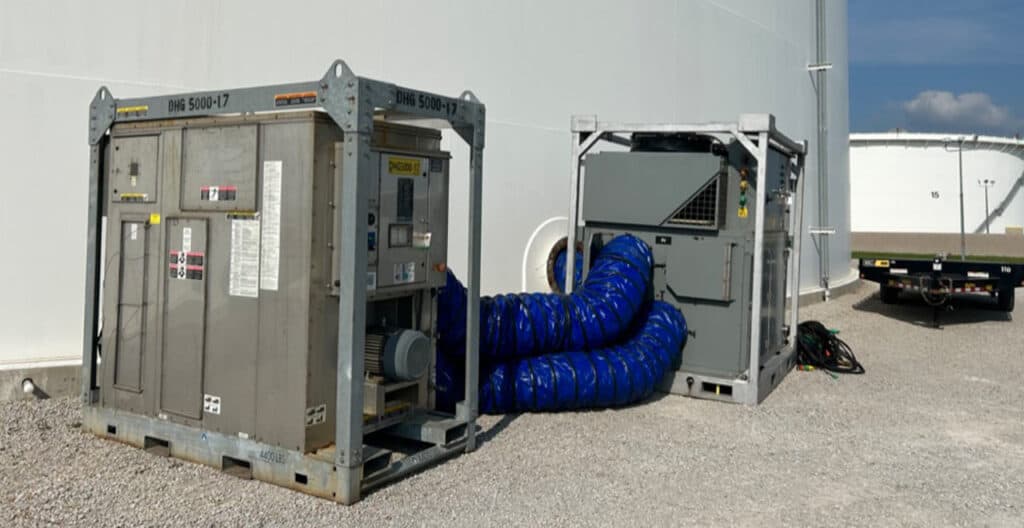 Industrial dehumidifiers used in construction and coatings projects for moisture control.