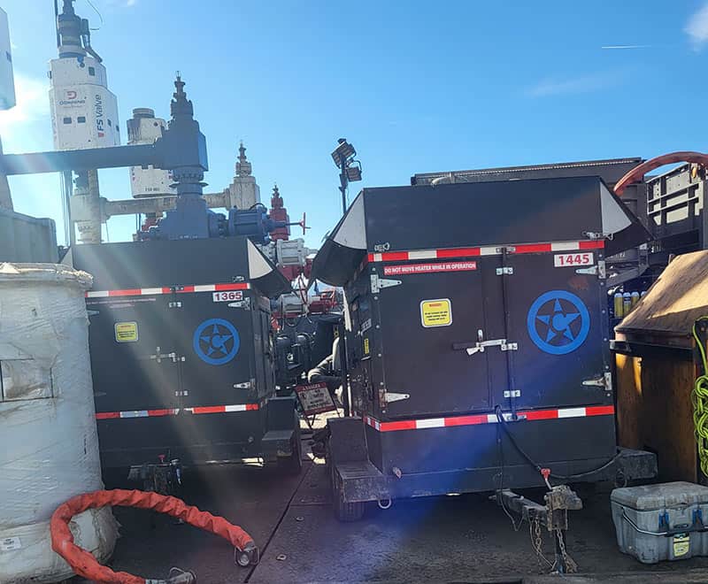 Industrial utility equipment and generators on city street for rent.