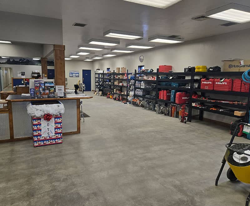 Tools and equipment storage area at REIC Rentals.