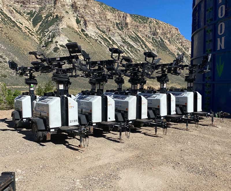 Mobile lighting towers for construction and events at REIC Rentals, Colorado.