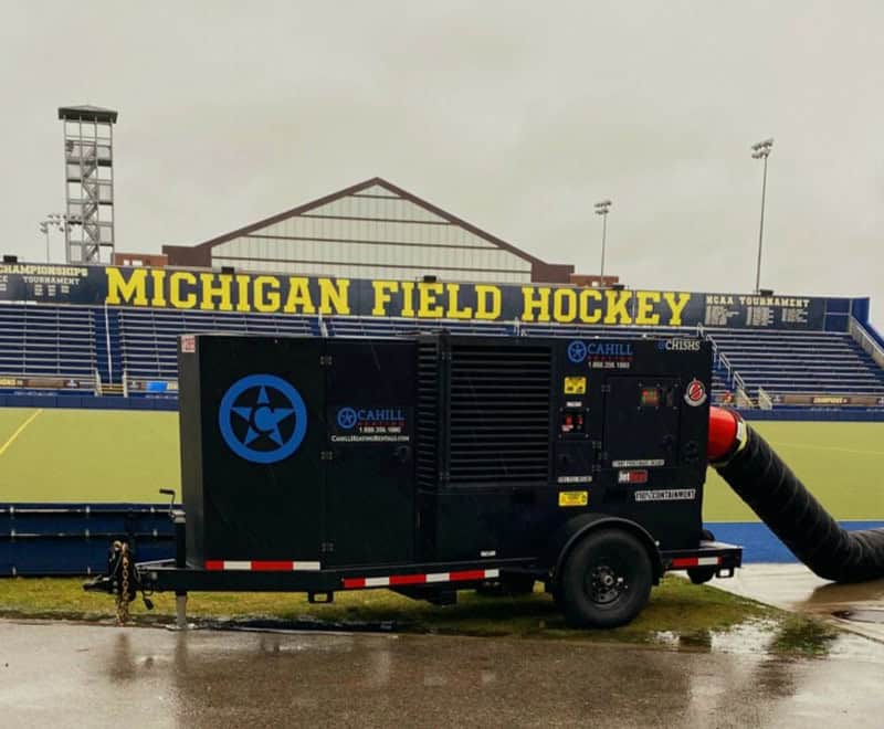 Portable generator for field maintenance at Michigan Field Hockey stadium.