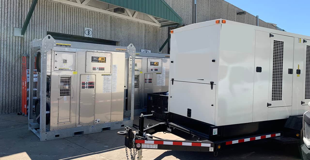 Rental power generators for industrial and construction sites.