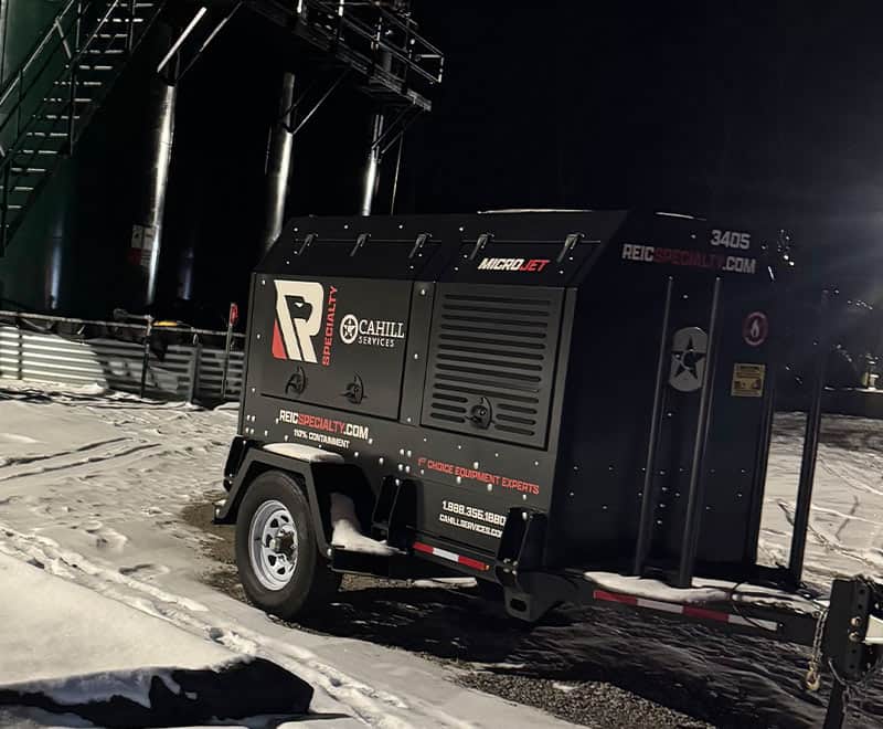 REIC MicroJet equipment trailer at Morgantown location during winter.