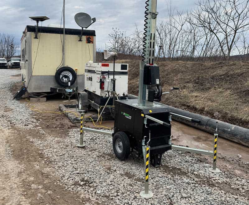 Mobile communication tower setup for rental services in Morgantown.