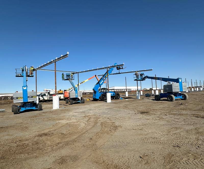 Construction cranes and lifts at Moses Lake for rental or construction work.