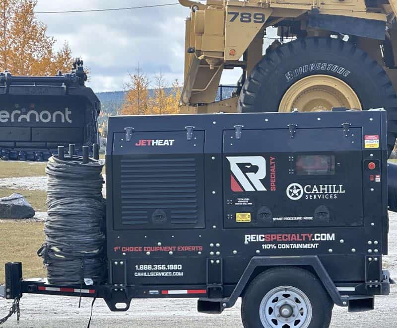 REIC portable heater and equipment trailer in Pinedale for rental services.