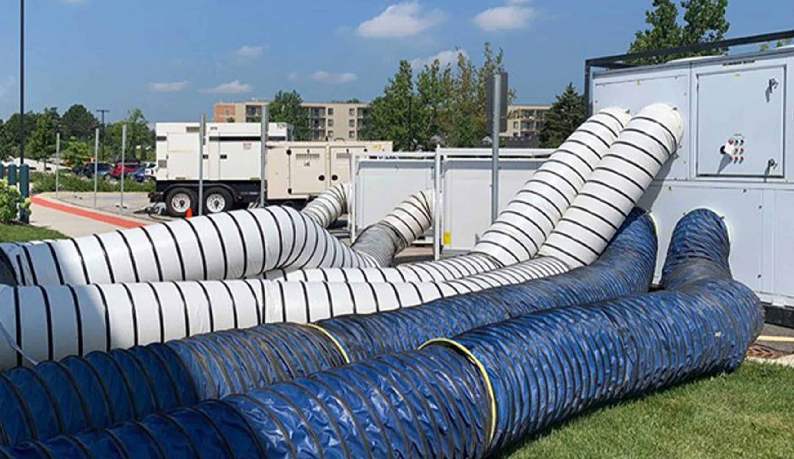Large flexible HVAC ducting used in remote industrial site cooling systems.