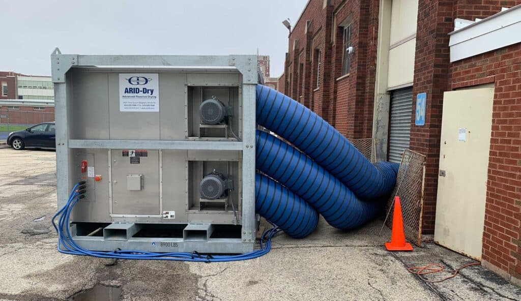 Portable HVAC unit with flexible ducts for climate control during renovations.