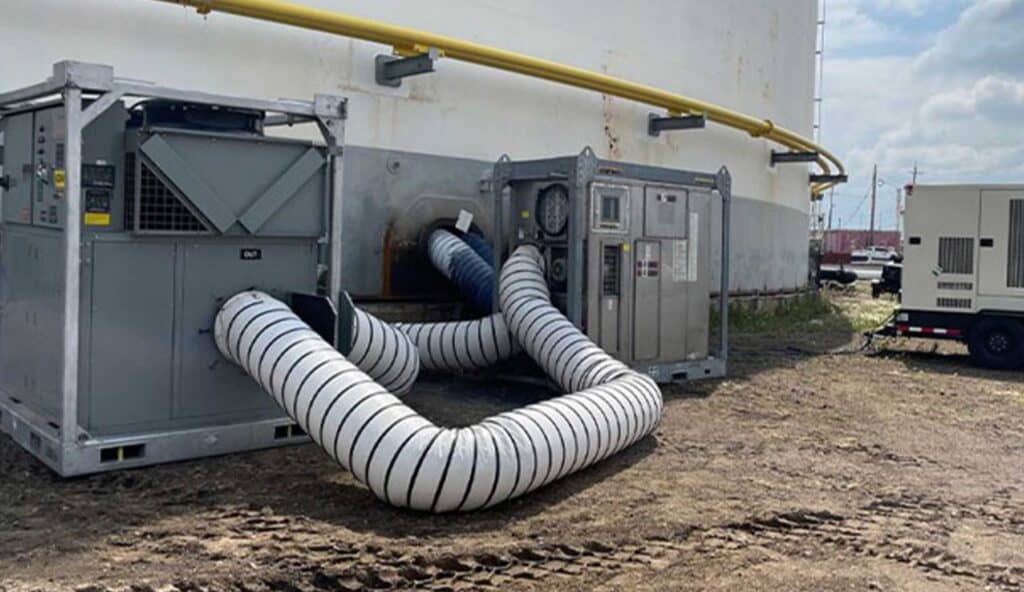 Cooling system with large hoses for industrial cooling applications.