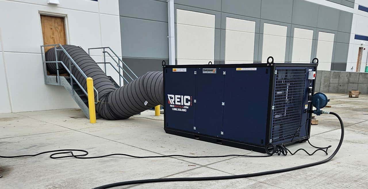 Portable cooling system for warehouse climate control and temperature management.